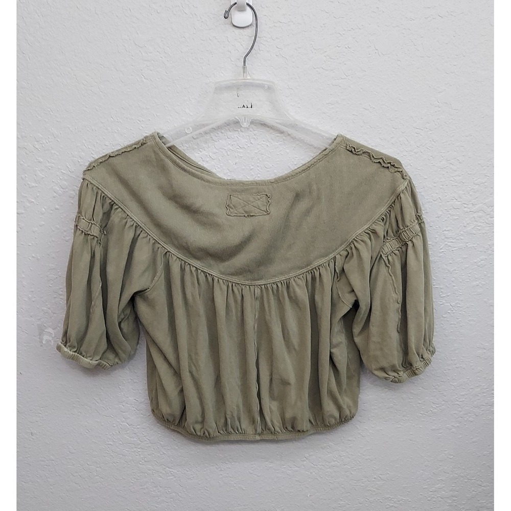 We the Free People Cropped Top Womens Medium Olive Green Tie Boho Relaxed - Picture 4 of 10